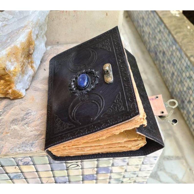 Leather Journal Triple Moon Goddess Spell Book Book of Shadows Grimoire Deckle Edge Paper Spiritual Wicca Witch Craft Vintage Journal