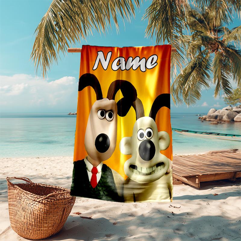 Personalized customized proof beach towel with Wallace and Gromit pattern - soft, absorbent,quick-drying,perfect swimming,camping&bathing