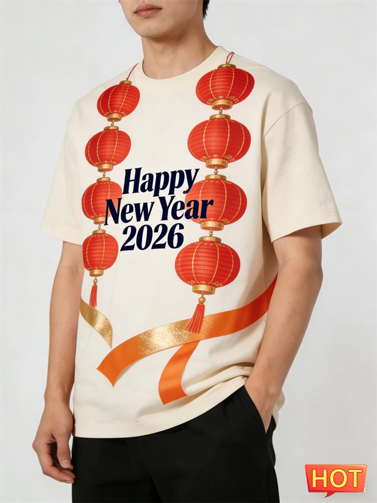 Simple Fashion New Year T Shirts For Men Trendy Holiday Wear 3D Printed Short Sleeve Tshirts Loose Streetwear Crew Neck Tees