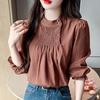 Standing Collar Pleated Long Sleeve Shirt, Women's New Premium Design Sense Inner Bottom Shirt Top
