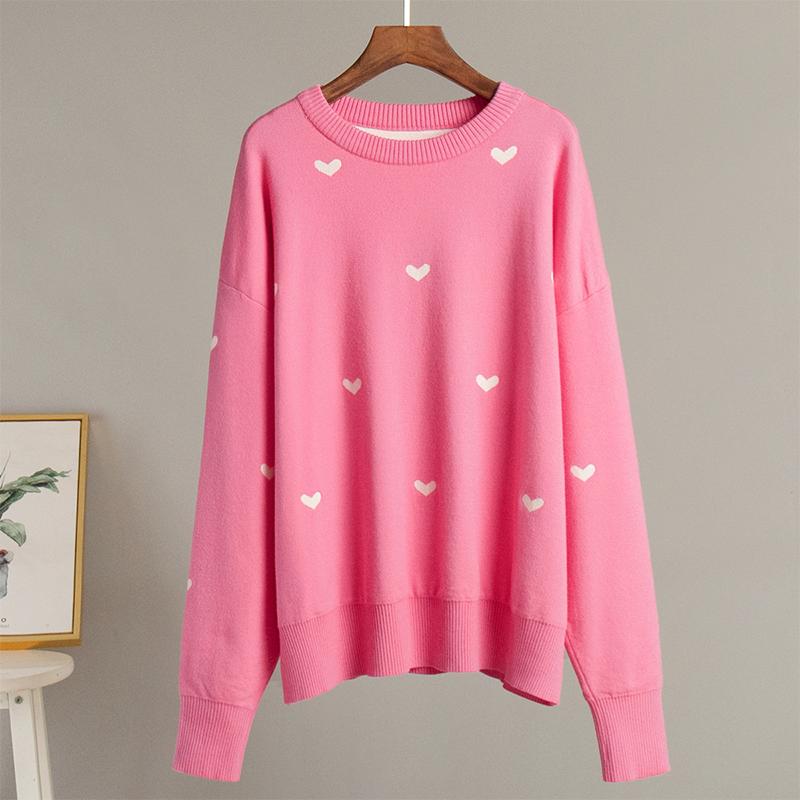 Fashion Love Print Knit Sweater Autumn and Winter Women's Loose O-neck Commuting Base Outerwear Casual Long Sleeved Sweater