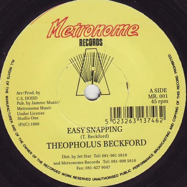 7-дюймовая пластинка THEOPHOLUS BECKFORD / THE GAYLADS - Easy Snapping / Slipping & Sliding MR001 Metronome Ямайка Регги, Ска и Даб Б/У