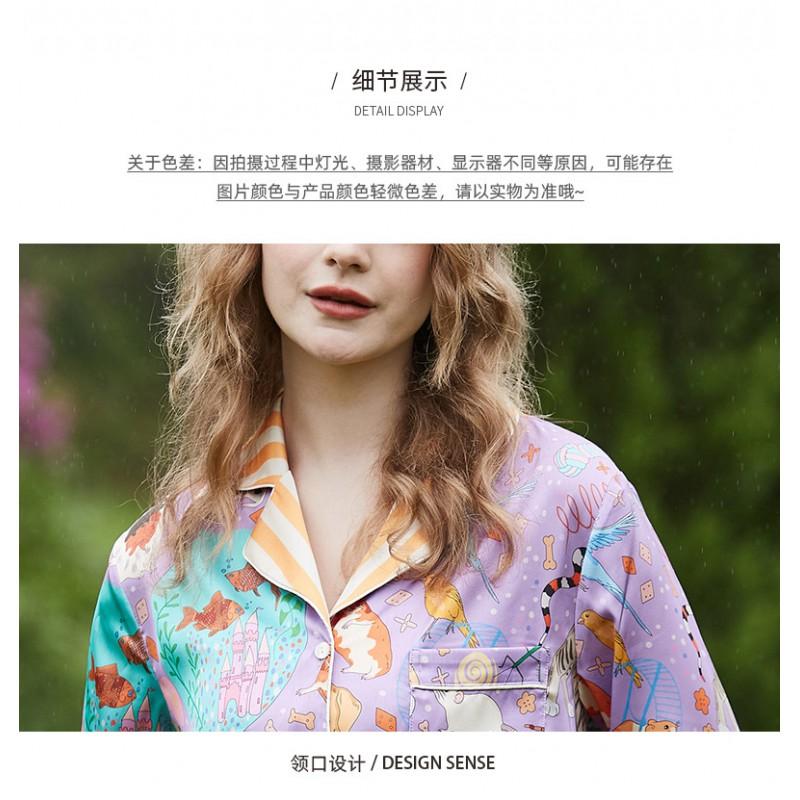 Womens Satin Sleepwear Set With Turn-Down Collar Long Sleeve Top Pants Lightweight Pajamas