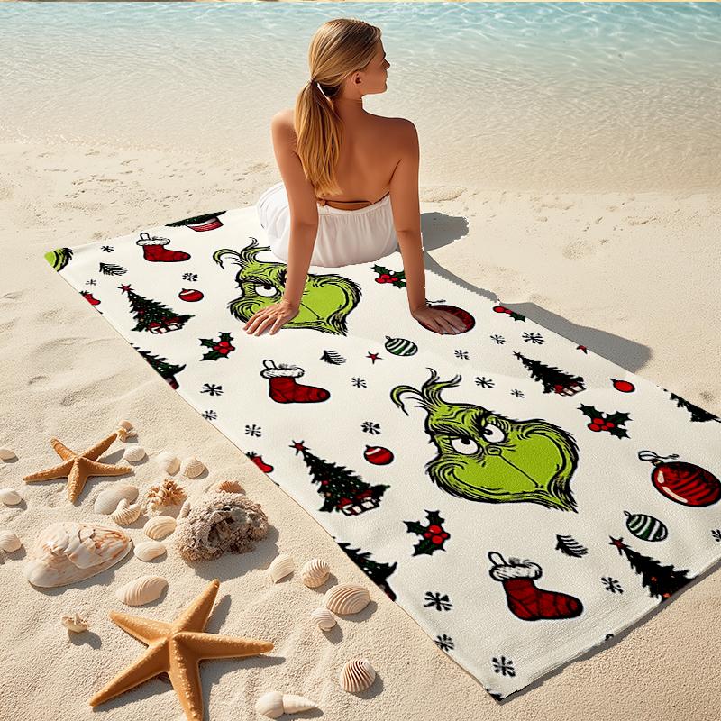 1Pc Grinch Christmas Beach Towel, Quick Dry, Multi-Use for Beach Pool Gym Yoga Home Travel, Christmas, Halloween, Xmas Gift S1