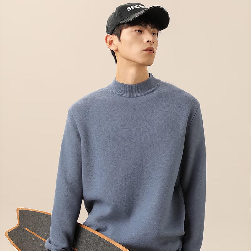 MINISO Men's Plush Lined Mock Neck Knit Sweater