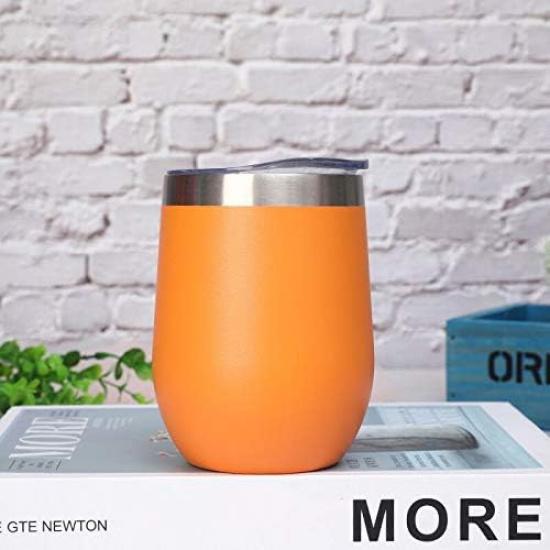 12 oz Stainless Steel Wine Tumbler Stemless Glasses with Lid, Double Wall Insulated Travel Mug Perfect for Wine, Coffee, Drinks, Champagne, Cocktails