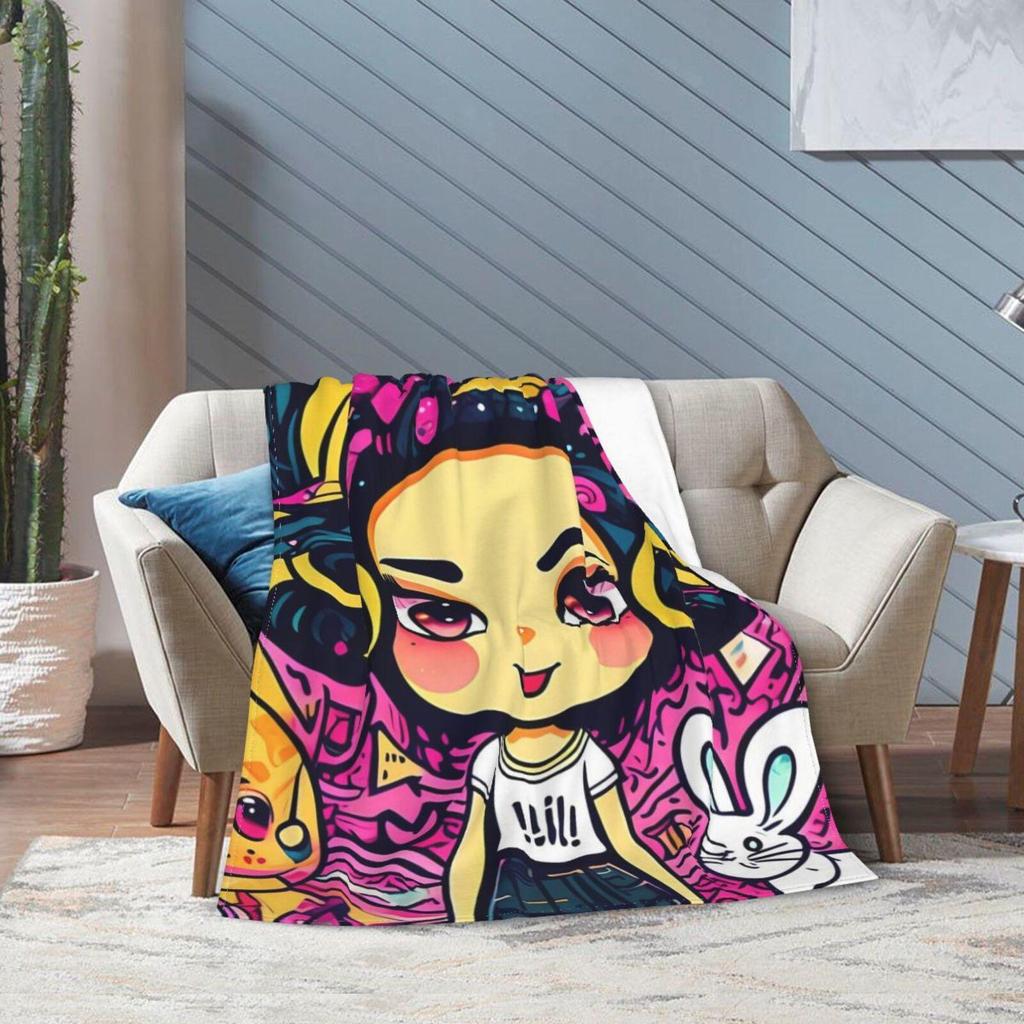 Fleece Throw Blanket 50"x60", Soft Cozy Warm Fuzzy Flannel Plush Blanket Fashion Bunny, Sofa, Bed, Living Room