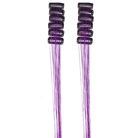 12Pcs Wig Clip-in Metallic Extensions Deep Purple Glitter Lightweight 20 Inch Long Wig Easy Attach Hair Extensions