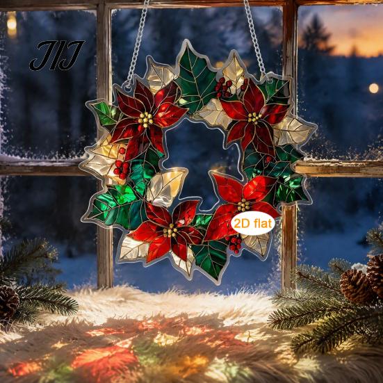 Christmas Tree Accessories Acrylic Garland Pendant, Double-sided Wreath Hanging Ornament, Lightweight Decorative Ornaments Decor with Lanyard