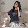 Flower Blossom Liying Spring Women's Dark Grey Short sleeved Pants with Cup Mat Pajama Set HK