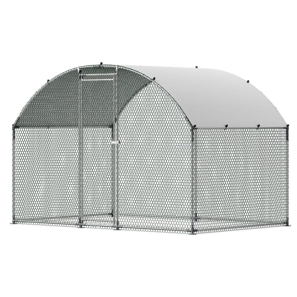 Metal Chicken Coop, 9.8x6.5x6.5ft Large Walk-in Chicken Runs with Cover, Doom Roof Hen House Enclosure with Security Lock, Outdoor Duck Rabbit Cage