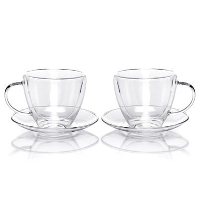 Lise DUKA Glass Thermal Cups Set with Saucers