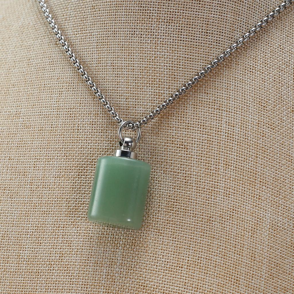 1Pc Healing Crystal Perfume Bottle Necklace Pendant Flat Cylinder Charm Silver Chain Necklaces for Women Jewellery 30x18mm