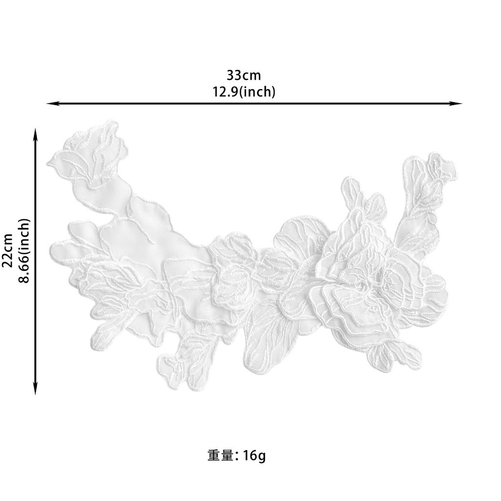 Black And White Organza Embroidery Flower Cloth Sticker Clothing Dress Dress Performance Costume Decorative Cloth Sticker Accessories