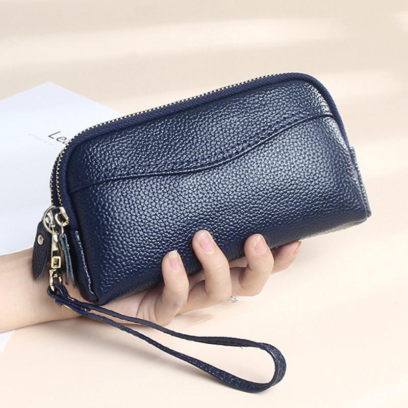 Женский кошелек из натуральной кожи с двойной молнией, клатч, кошелек для монет, большой емкости, женские кошельки, сумка для телефона