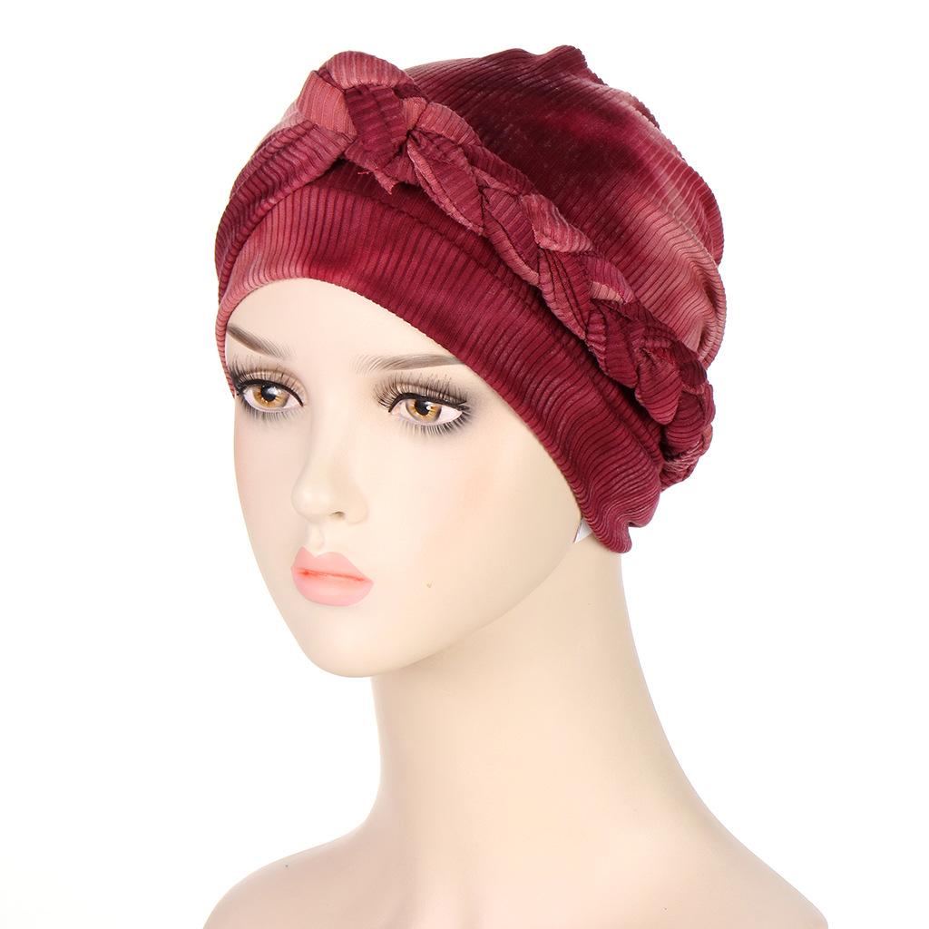 8 Colors New Fashion Braid Tie Dyed Multicolor Soft Muslim Hijab Turban Hat