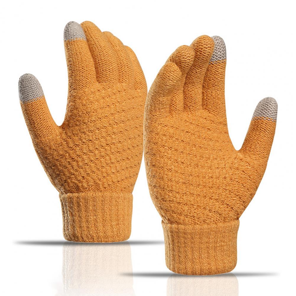 1 Pair Women Men Autumn Winter Knitting Gloves Solid Color Thickened Ribbed Cuffs Ridding Gloves Windproof Gloves