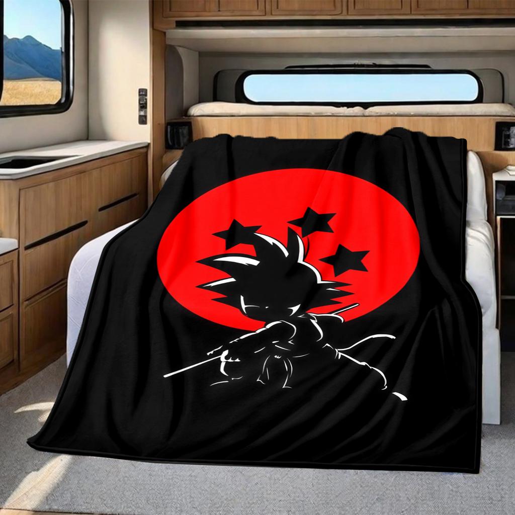 1PC Cute Cartoon Son Goku Print Flannel Blanket, High quality All Seasons, Home Decor, Warmth and Comfort, Perfect for Christmas Gifts