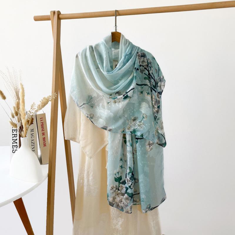 Chinese Elements Flower Cut Silk Scarf for Women Phoenix Print Shawl Light Luxury High-end Gauze Scarf Wedding Souvenir Scarf