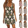 Women's Fashion Casual Easter Printed Sleeveless Drawstring Dress With Pockets