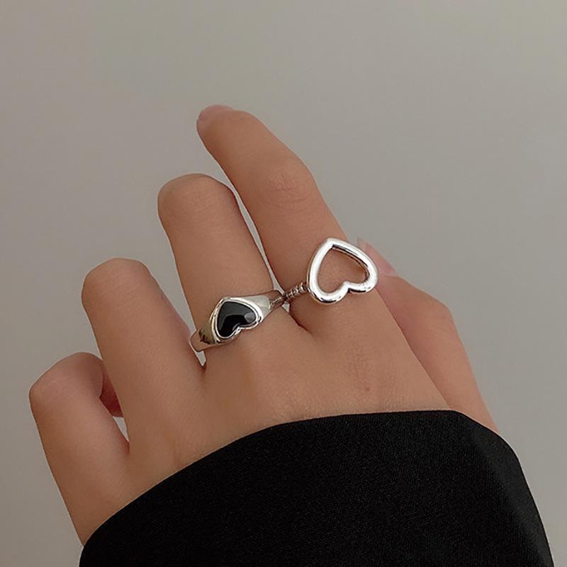 Retro Silver Color Heart Butterfly Ring For Women Punk Geometric Antique Snake Opening Adjustable Rings Y2K Trendy Jewelry Gifts