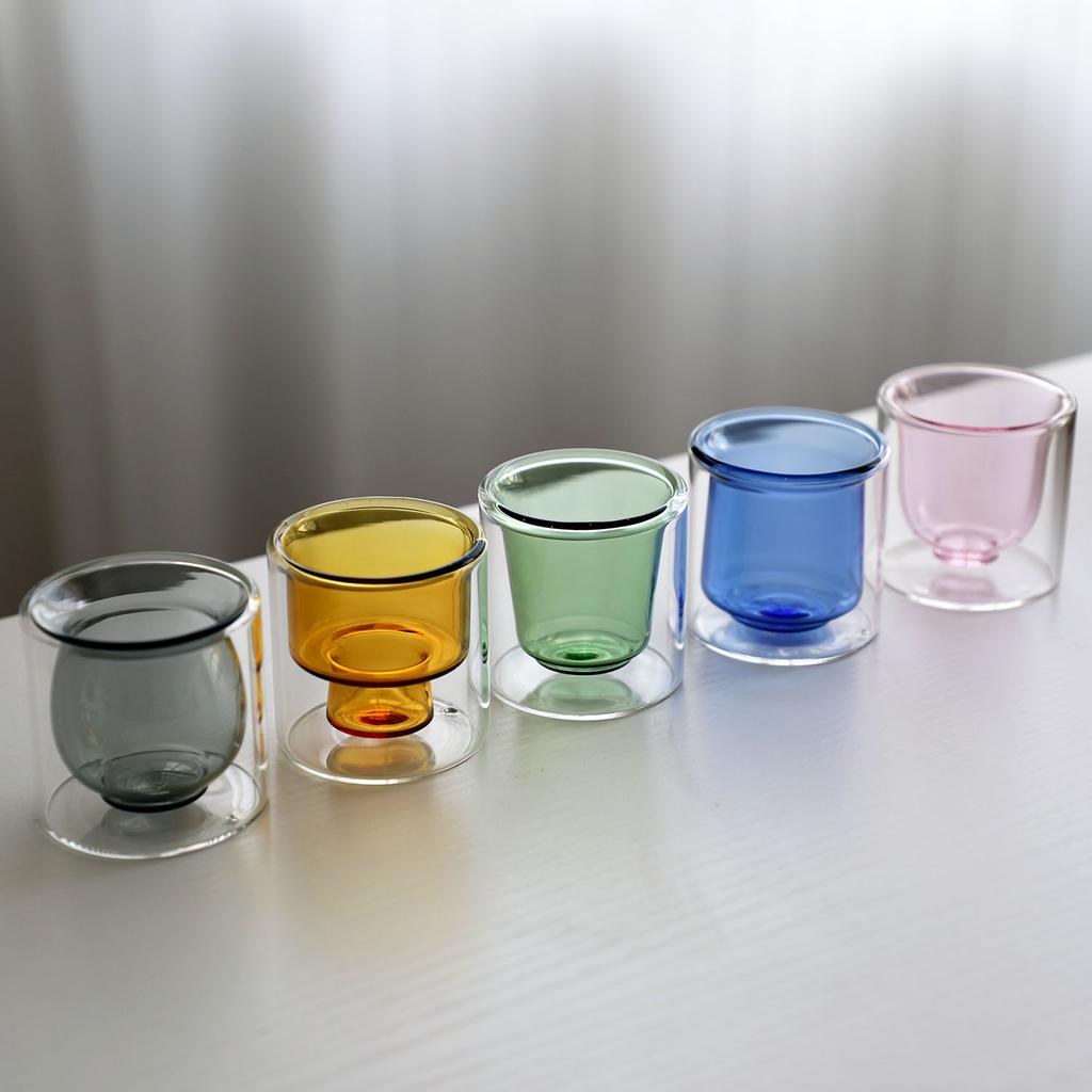 High Borosilicate Double-deck Glass Coffee Cup High Temperature Resistance Color Inner Liner Espresso Cup Insulated Coffee Cup