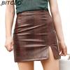 BITCED Summer Women's Crocodile-Pattern PU Skirt with Slit Fitted Stretch Leather Skirt