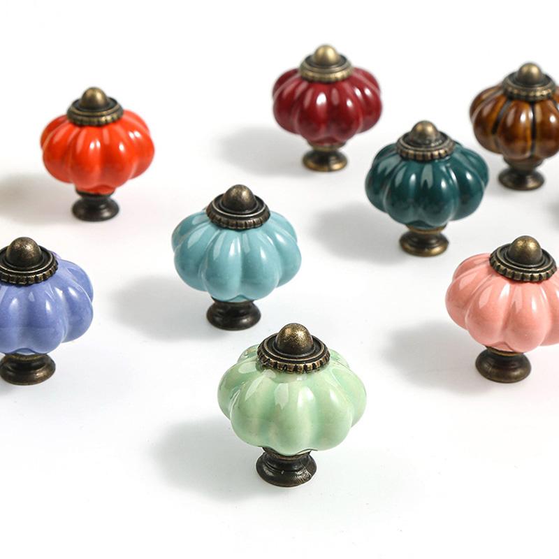1 шт. Одно отверстие Пасторальная мебельная фурнитура Кабинет Керамические ручки Европейские дверные ручки Гардероб Цинковый сплав Ручка ящика Тыква