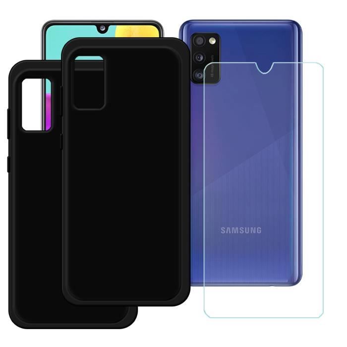 MY 2 X Noir Coque Pour Samsung Galaxy A41 (6,1") + Verre trempé, HD Film Protecteur - TPU Case Silicone Cover Case