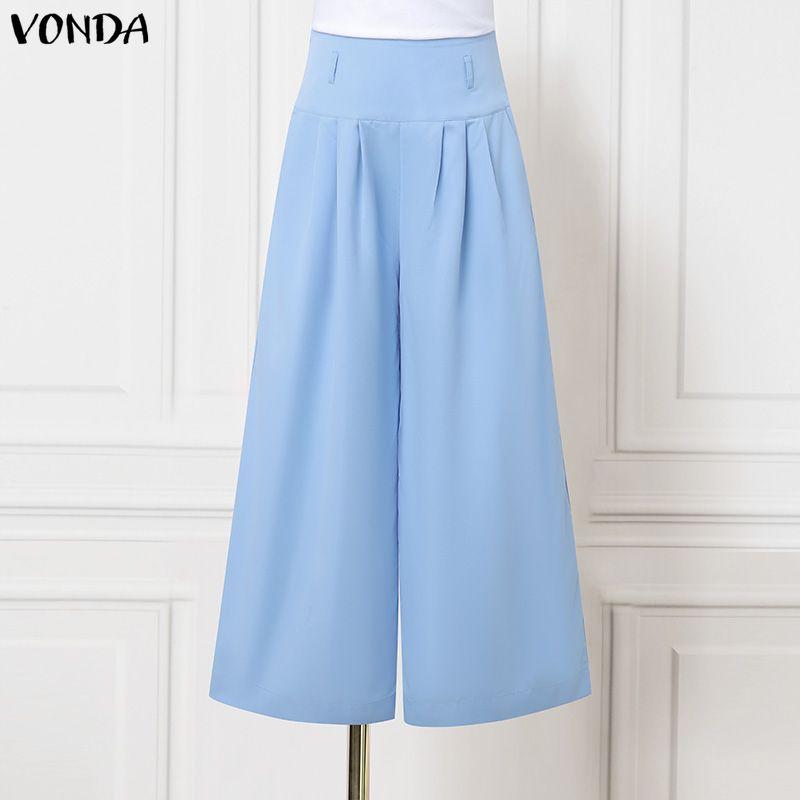 VONDA Женские повседневные брюки с высокой талией на молнии, повседневные неэластичные брюки с широкими штанинами