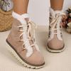 Модные зимние нескользящие теплые женские сноубутсы на шнуровке, с утолщенной плюшевой хлопковой подкладкой, однотонные пушистые ботинки на платформе 2024
