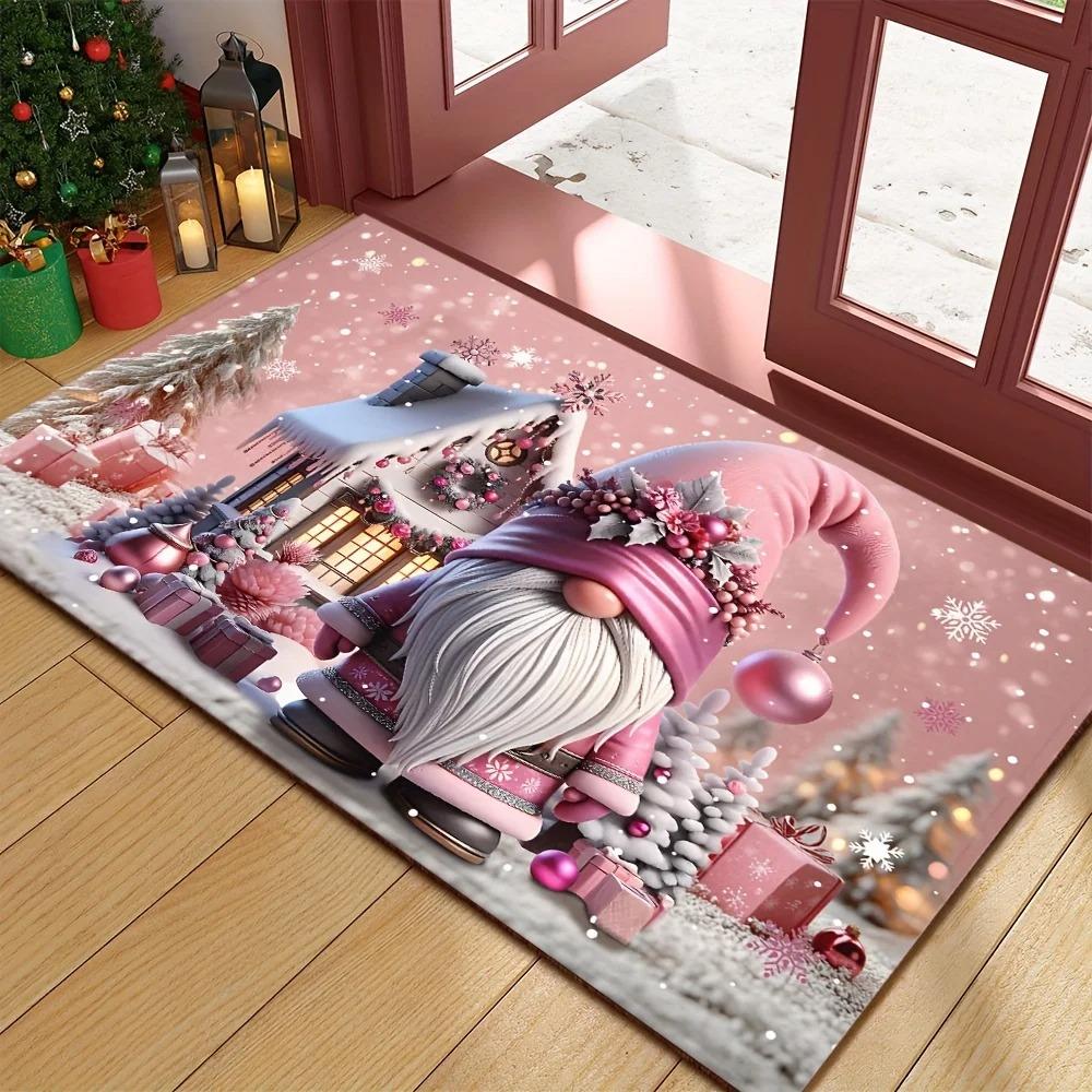 VIKAMA Pink Christmas Santa Claus Rug Bedroom & Living Room Doormat Non-Slip, Stain-Resistant Carpet Home Decor INS