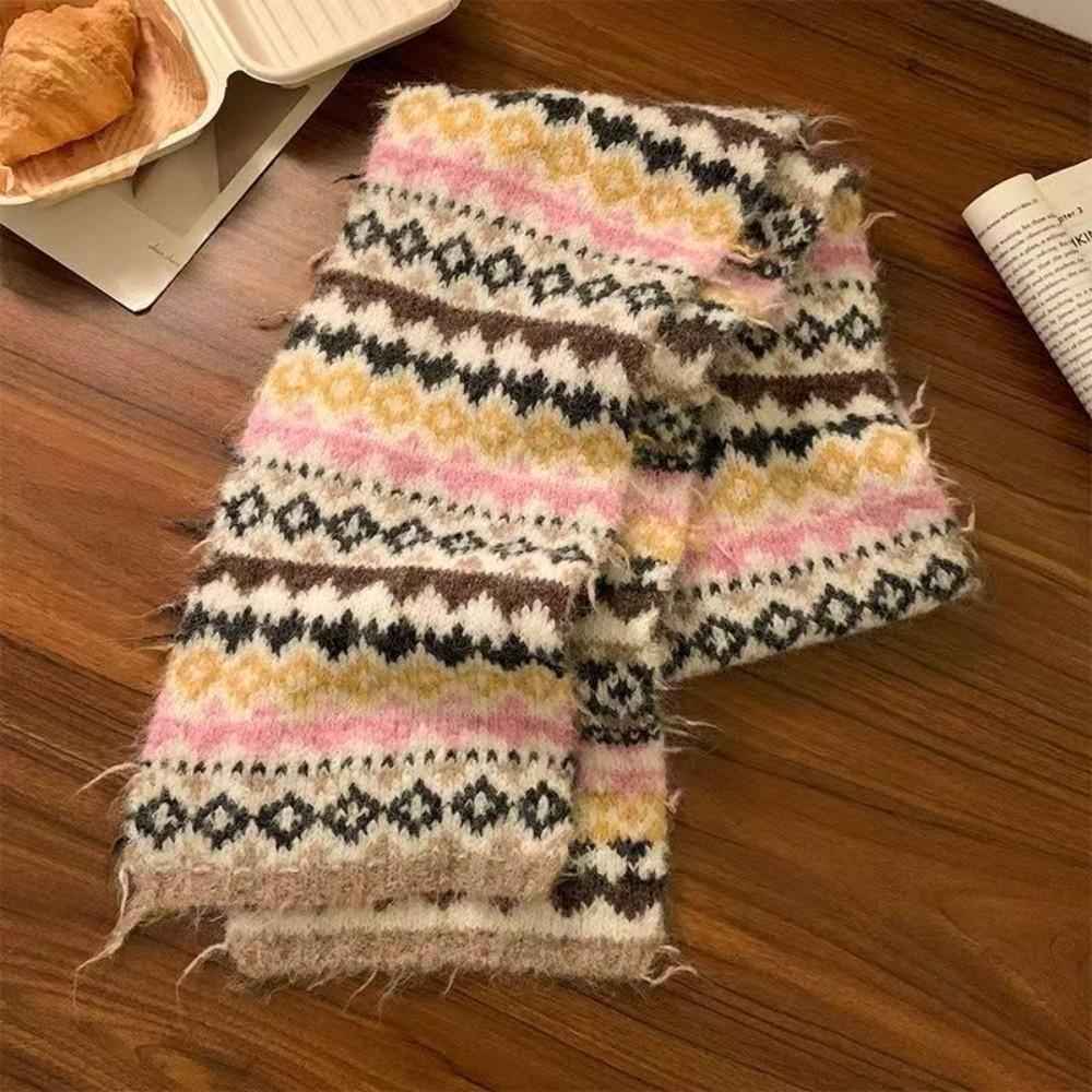 Striped Design Winter Plaid Scarf Warm Shawl Wrap Retro Knitted Scarves Women