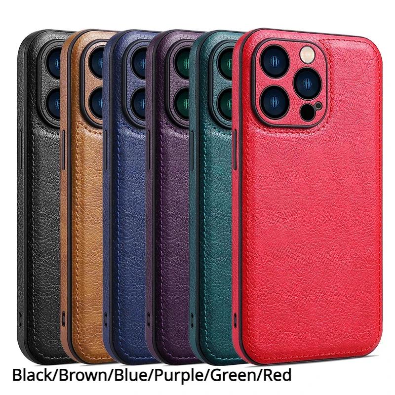 Роскошный кожаный чехол для iPhone 16 15 14 13 12 11 Pro Max X XR XS 7 8 Plus SE Business Camera Frame Protection Cover