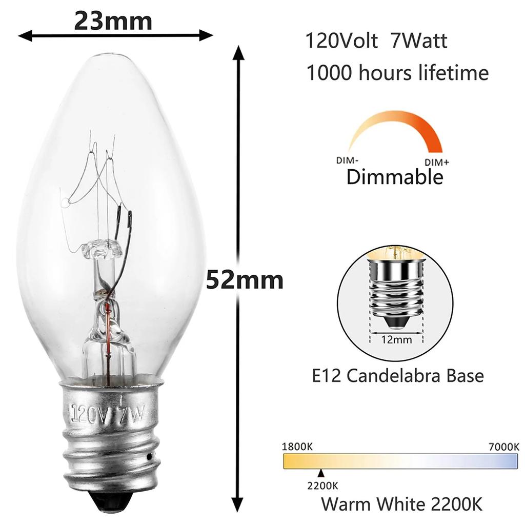 10 Pcs LED Night Light Bulbs C7 Chandelier 7W 10W E12 Base Decorative Light Bulbs Christmas Candle Bulb 110V 220V Amber Glass