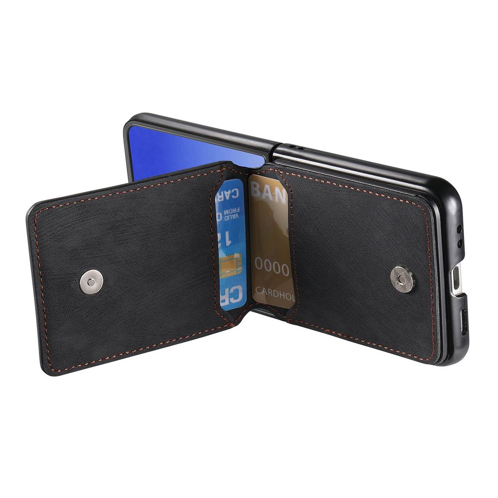Чехол для Samsung Galaxy Z Flip7 5G с держателем для карт и подставкой, задняя крышка из кожи с ретро-текстурой