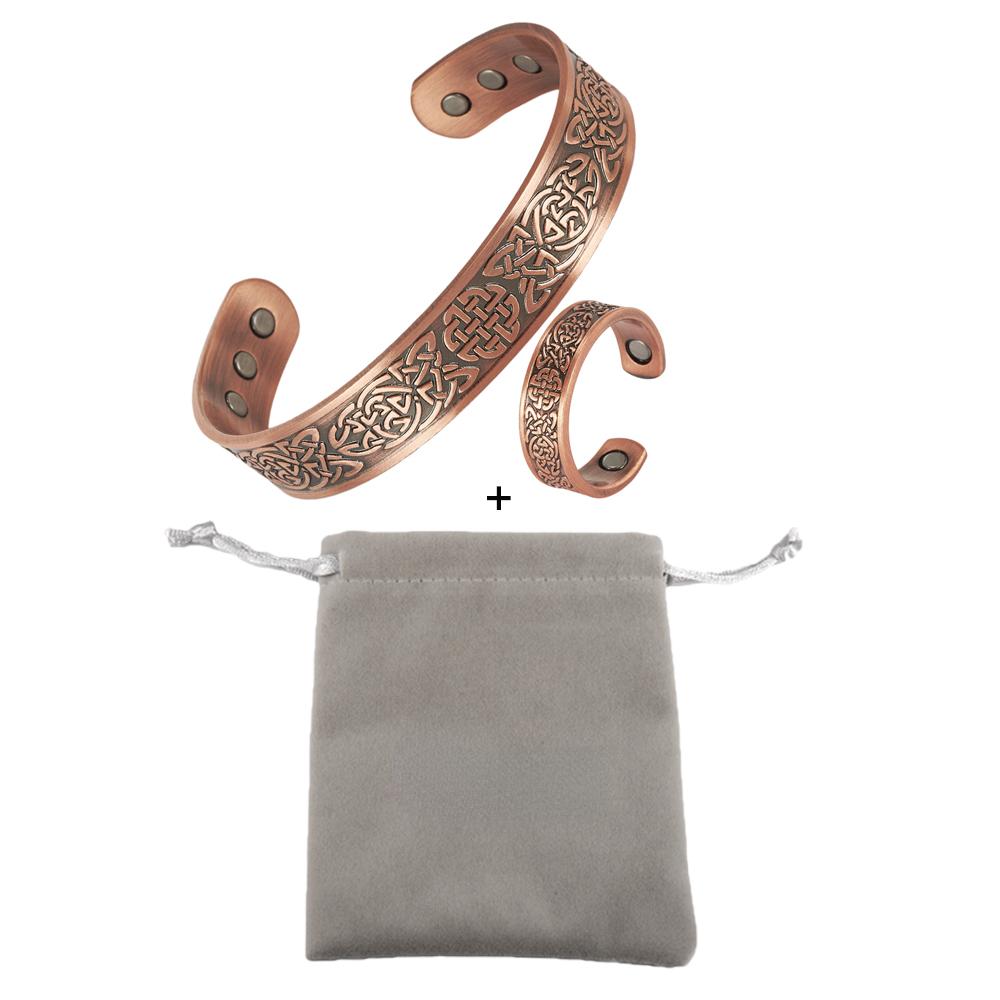 Магнитный комплект ювелирных изделий из чистой меди, регулируемые браслеты викингов, кольцо изменяемого размера, винтажный комплект украшений для здоровья, энергии, женщин и мужчин