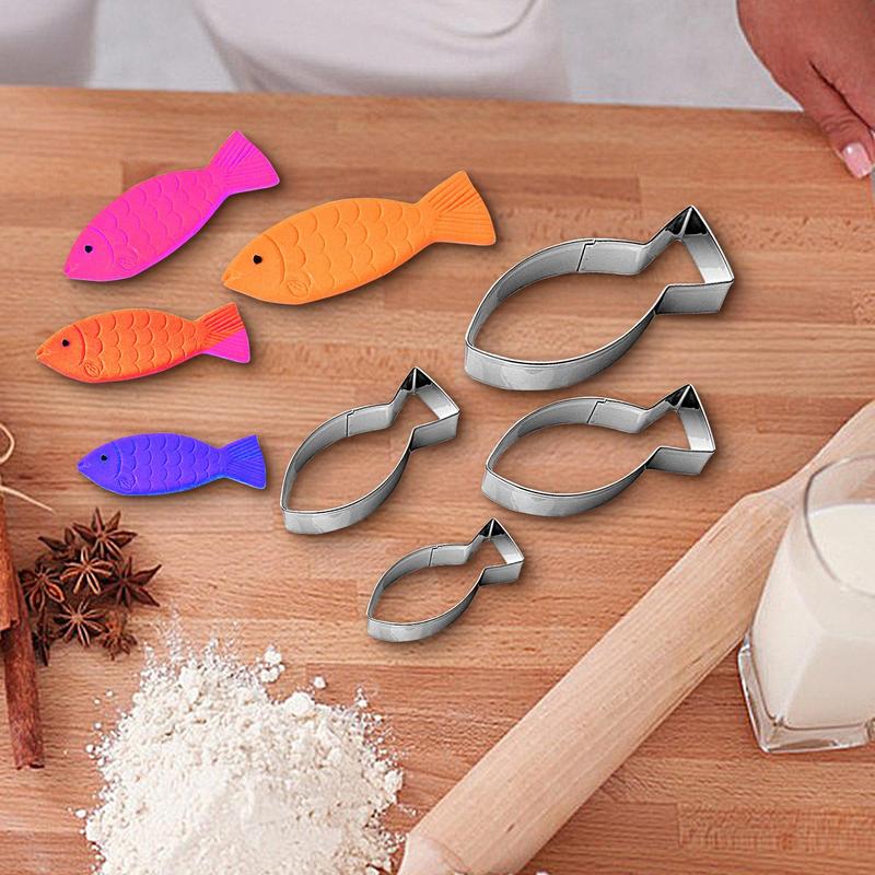 4 PCS Fish Cookie Cutter Stainless steel fish shaped cookie cutter Aquatic Animal Fish Molds Cake Pastry Fondant Decorate Tools