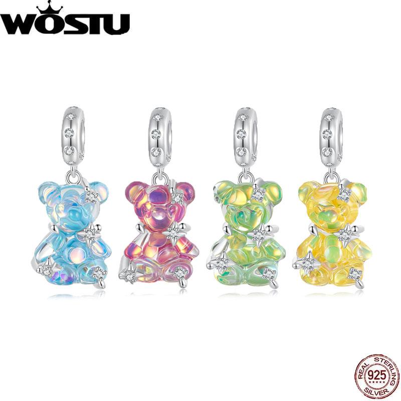 WOSTU Подвеска «Мечтательный медведь» из стерлингового серебра 925 пробы подходит для оригинального браслета «сделай сам», сказочный подарок для женщин, ювелирные украшения