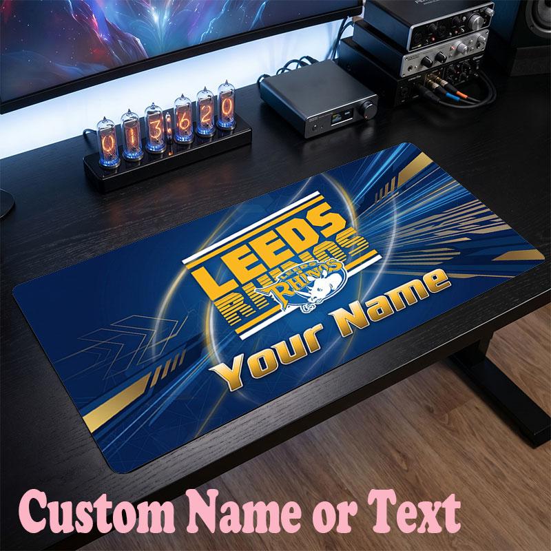 Leeds Rhinos Customized Name Text Mouse Pad, Large Desk Mouse Mat Personalized Home Office Present