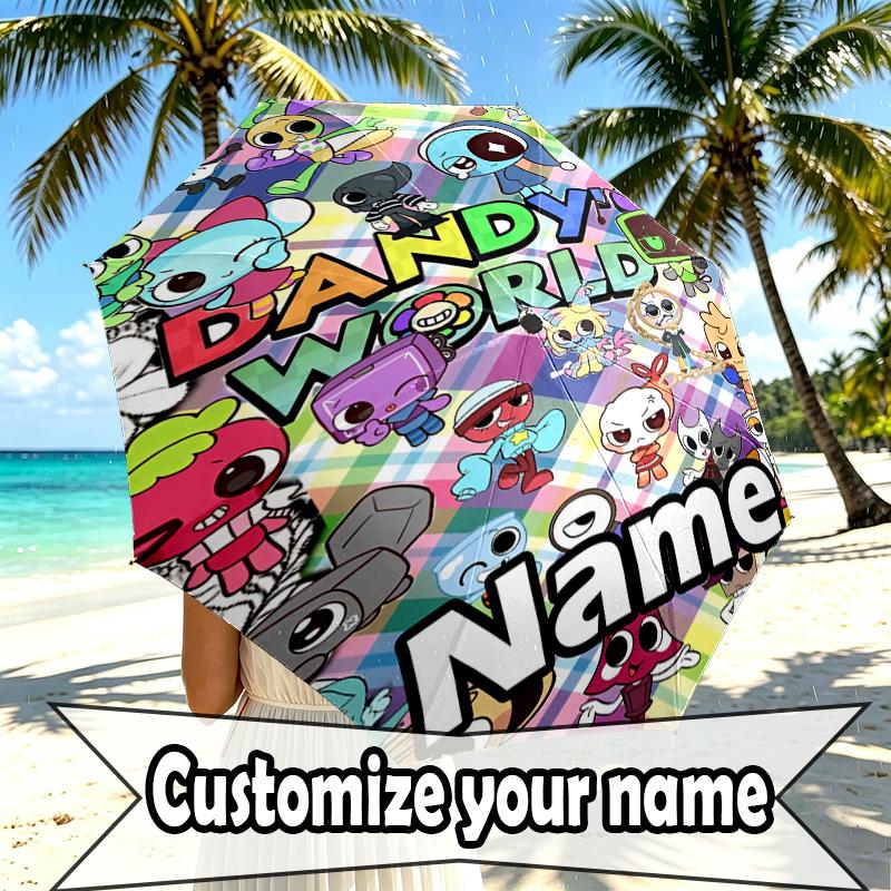 Custom Name Personalized Dandy's World Print Umbrella, Auto Open Close, 8‑Rib Sturdy Frame, Commute Camping Hiking Use, Birthday Gift