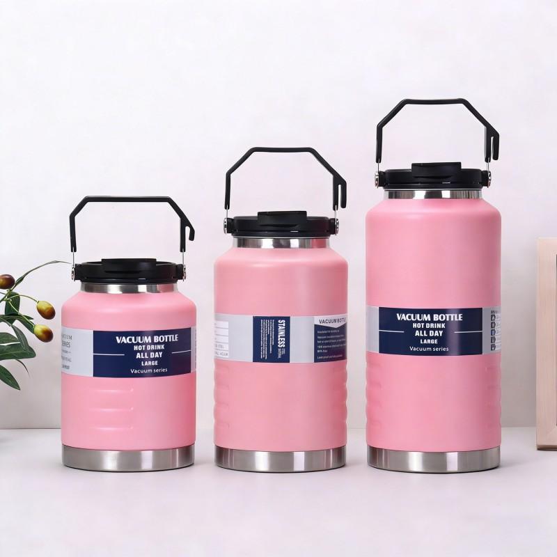 Large Capacity Insulated Stainless Steel Water Bottle With Handle Straw Lid Hiking Outdoor Sports Travel