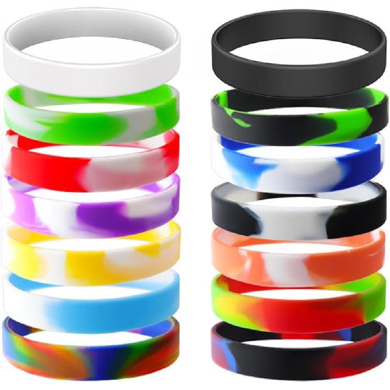 Waterproof ID Rubber Bracelets 14 Count - Silicone Rubber Wristbands for Events (14 Mix Color)
