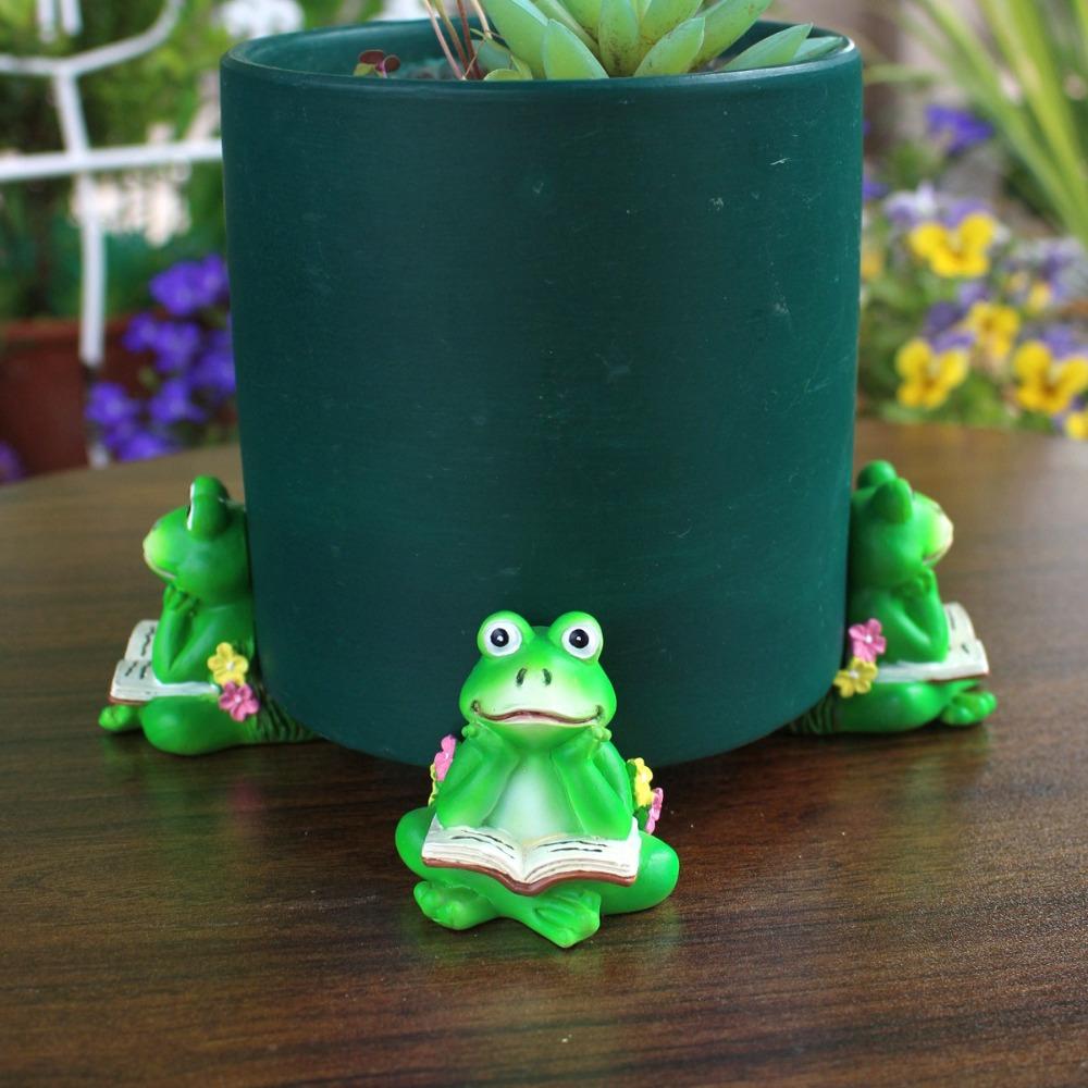 3pcs Green Frog Potted Mat Cartoon Animal Statue  Micro-landscape Accessories