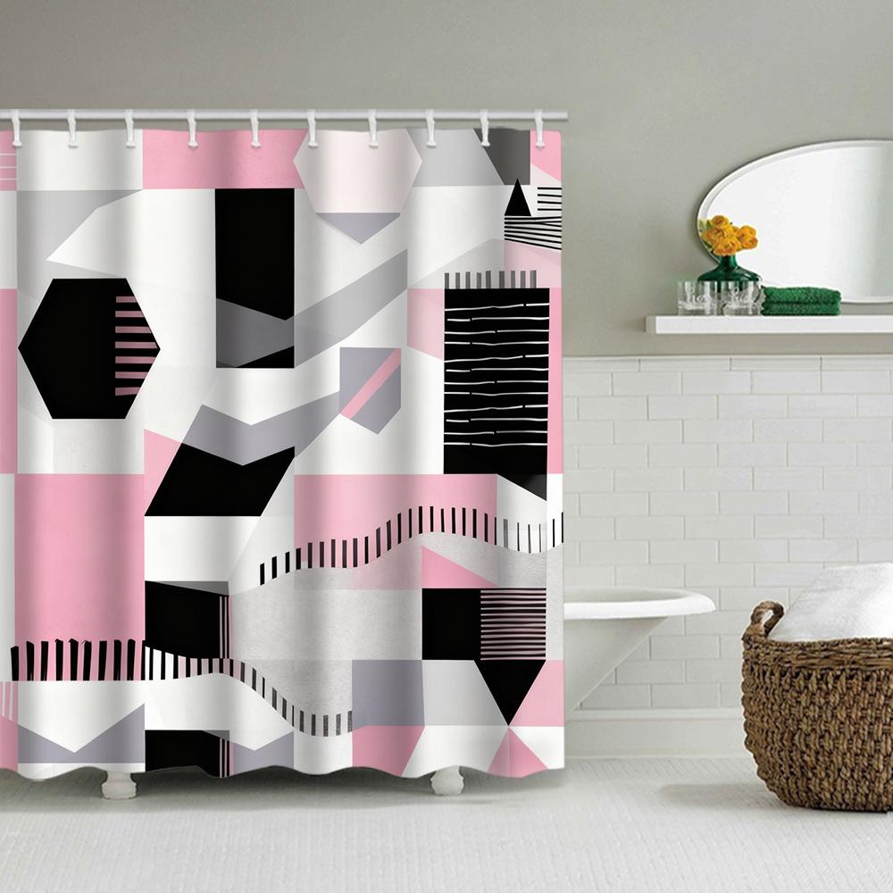 1/4 Geometric grid  print shower Curtains, Toilet Seat Decoration, Shower Curtain with Carpet and Toilet Lid, 70.8x70.8 inch