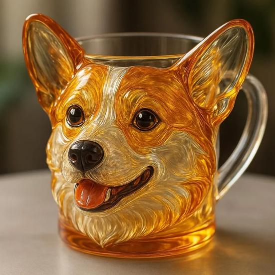 3D-морда собаки, стеклянная кружка, забавная чашка для воды, 11 унций, гравировка, креативный контейнер для напитков, забавный скульптурный стеклянный подарок для любителей собак