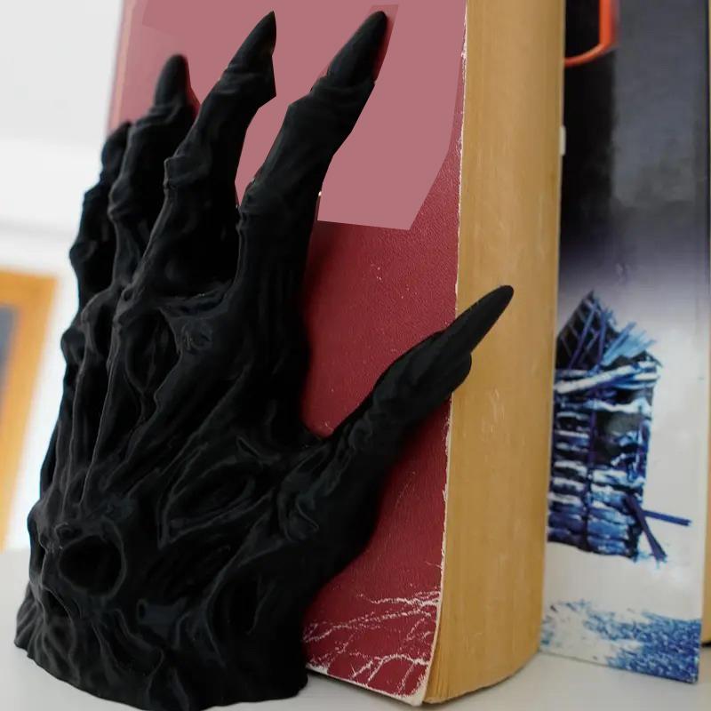 1/2Pcs Black Witch Hand Book Holders Gothic Book Ends 3D Printed Horror Monster Non Skid Book Holder Stopper Desktop Decor