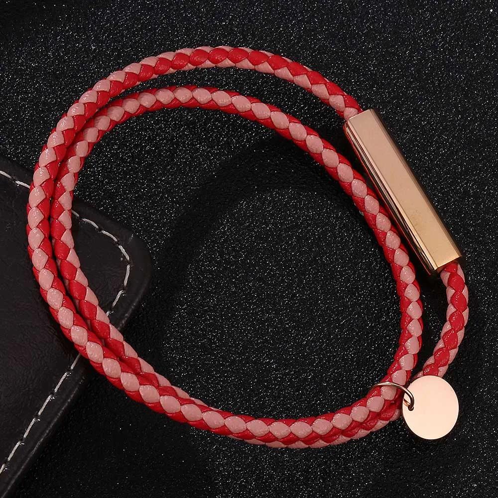 Классический дизайнерский мужской женский изысканный браслет из нержавеющей стали с пуговицами из кожи, ручная работа, женские ювелирные изделия, подарки