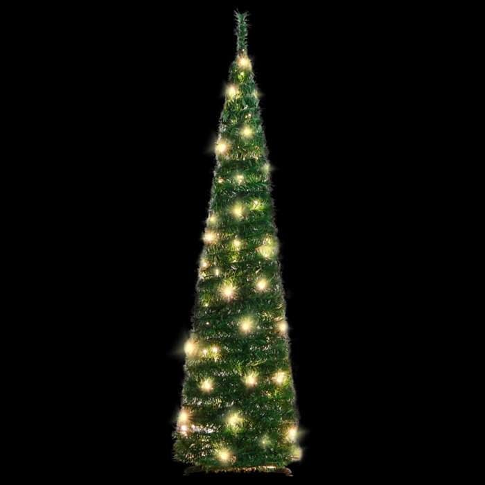 VidaXL Sapin de Noël Artificiel Escamotable 50 LED Vert, Arbre de Noël avec Lumières, Décoration de Fête Vacance Maison 357751