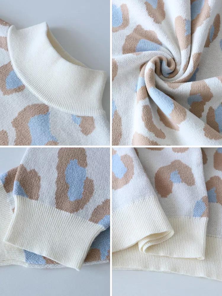 Зимний женский свитер с леопардовым принтом, базовая белая водолазка с животным, джемпер большого размера, винтажные теплые вязаные свитера для женщин